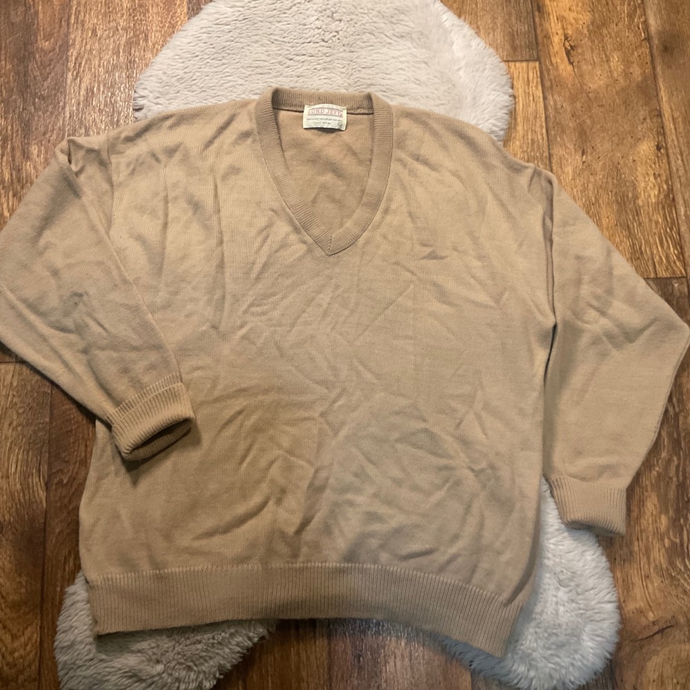 Vintage Lord‎ Jeff Pullover V Neck Sweater Size Large Orlon Wool Tan Mens